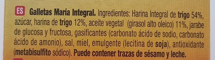 Información alimentaria: lista de ingredientes.