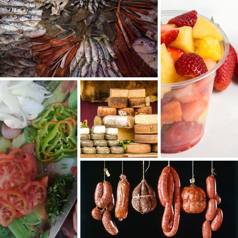 Composició de diferents aliments susceptibles de contaminar-se amb Listeria.