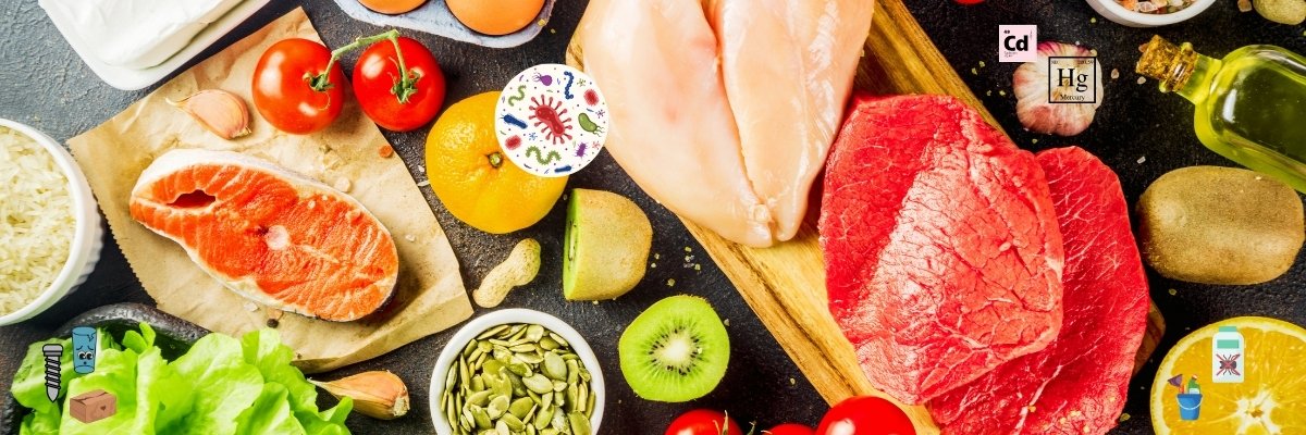 Alimentos con símbolos de sus posibles contaminantes